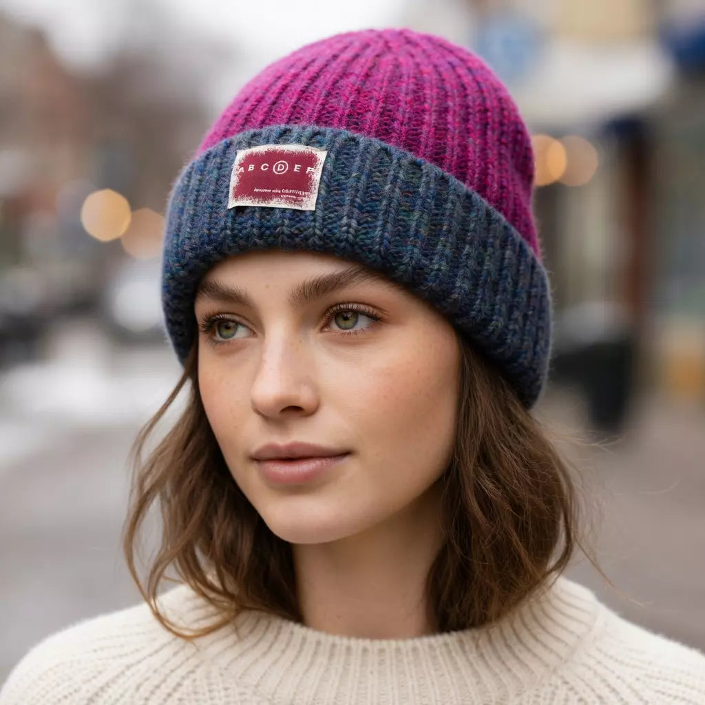 ABCDEF Winter Bicolor Wool Knitted Beanie