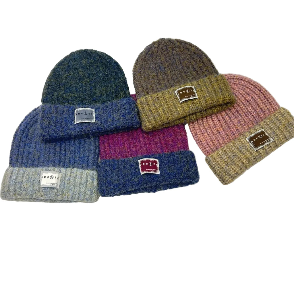 ABCDEF Winter Bicolor Wool Knitted Beanie