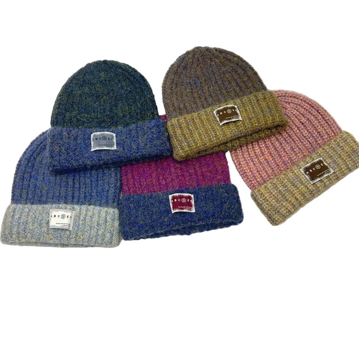 ABCDEF Winter Bicolor Wool Knitted Beanie