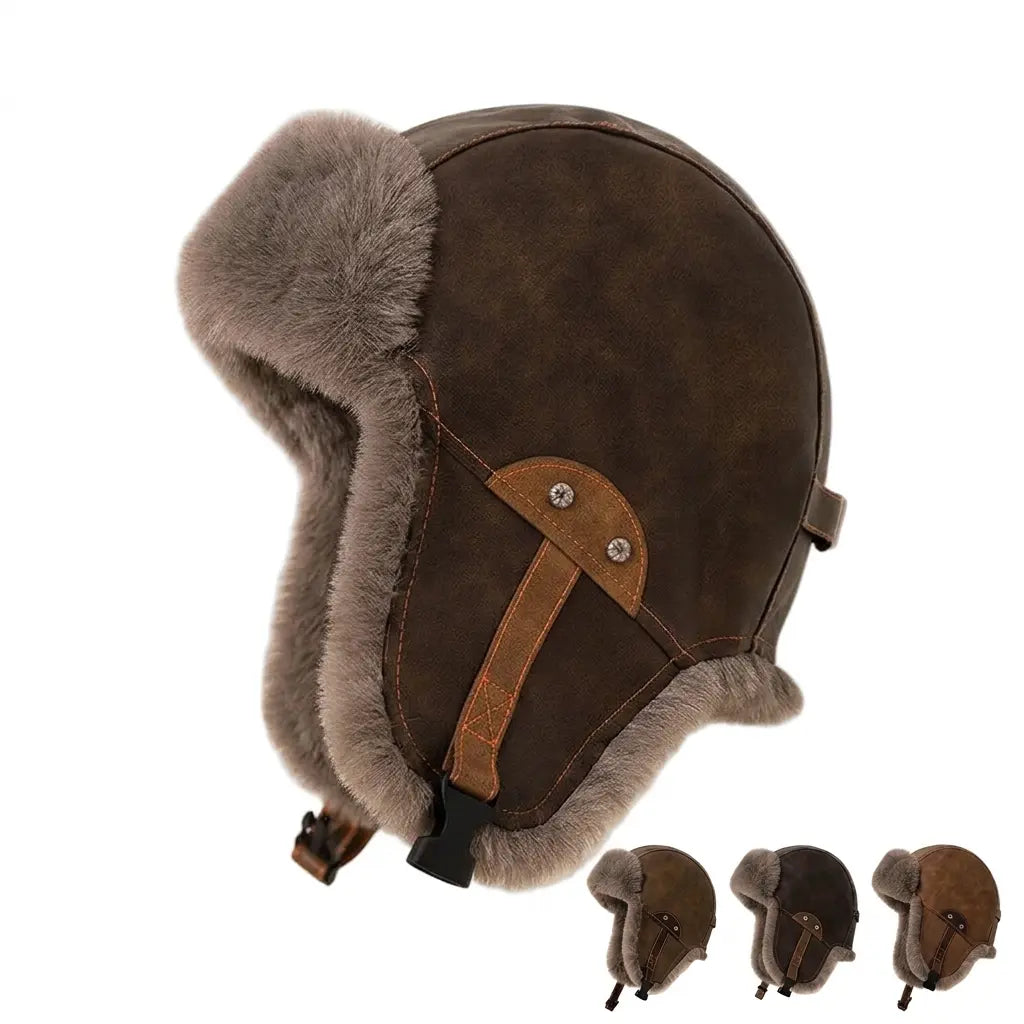 Agostini Riding Leather Trapper Bomber Hat