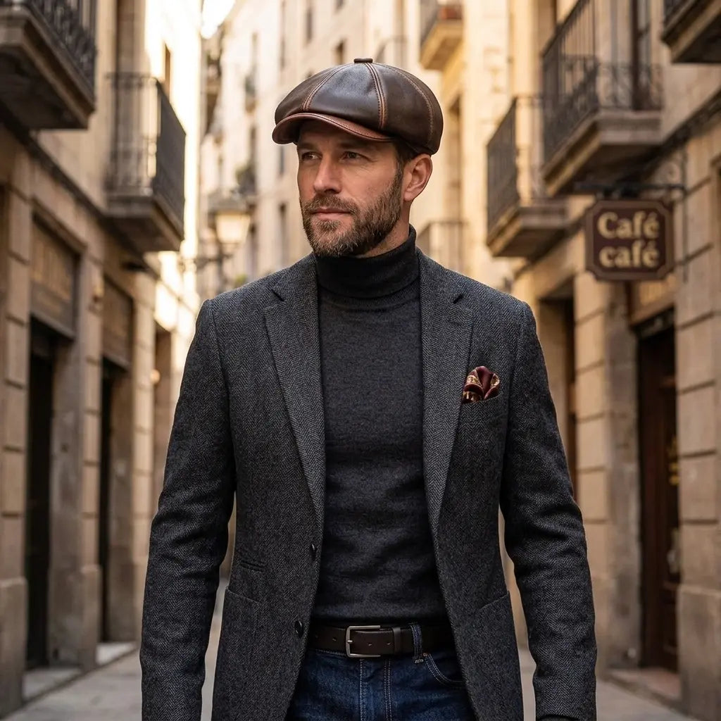 Aigburth Genuine Leather 8-Panels Newsboy Cap