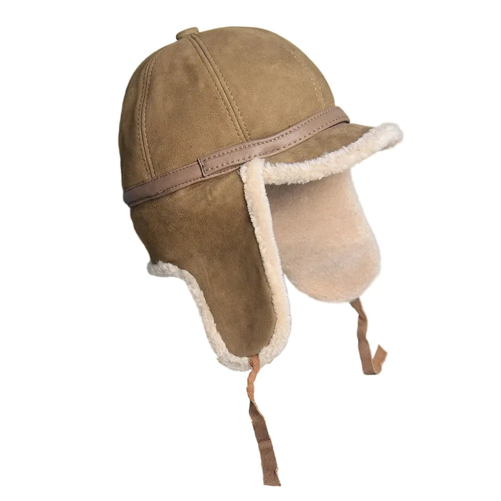 Alaska Winter Genuine Leather Trapper Bomber Hat