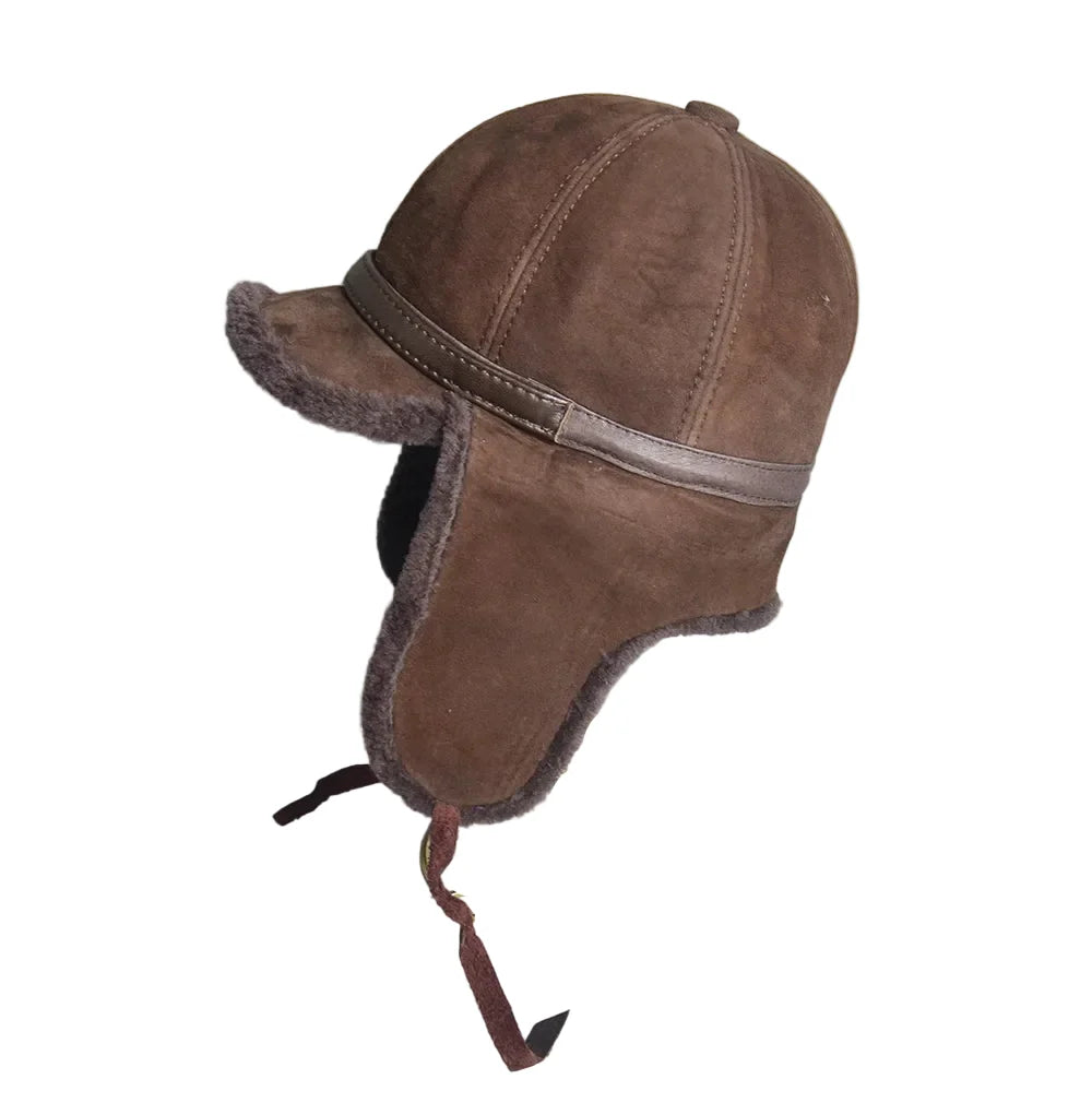 Alaska Winter Genuine Leather Trapper Bomber Hat