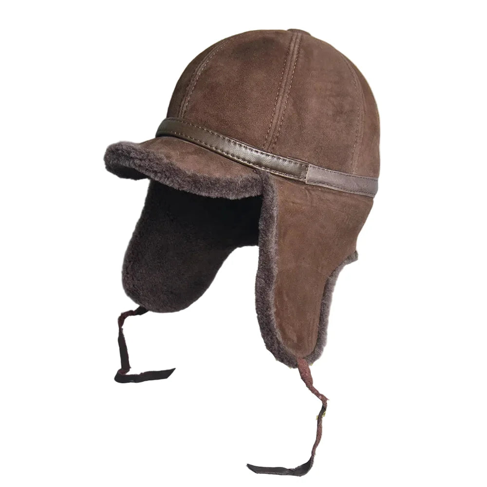 Alaska Winter Genuine Leather Trapper Bomber Hat