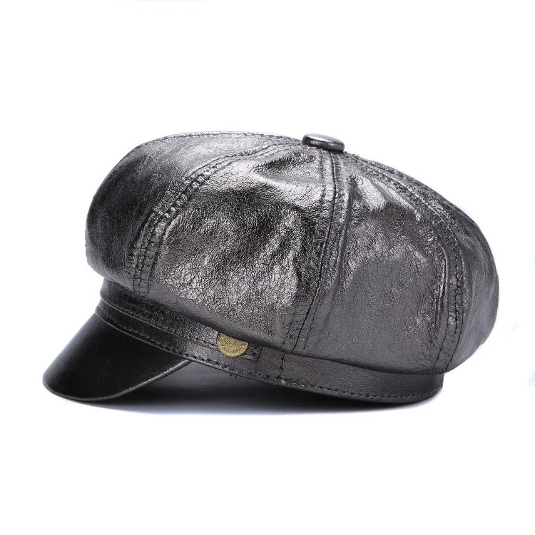 Albany Woman Genuine Leather Newsboy Cap