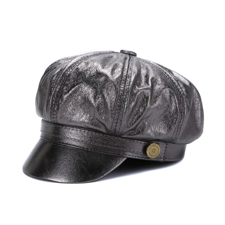 Albany Woman Genuine Leather Newsboy Cap