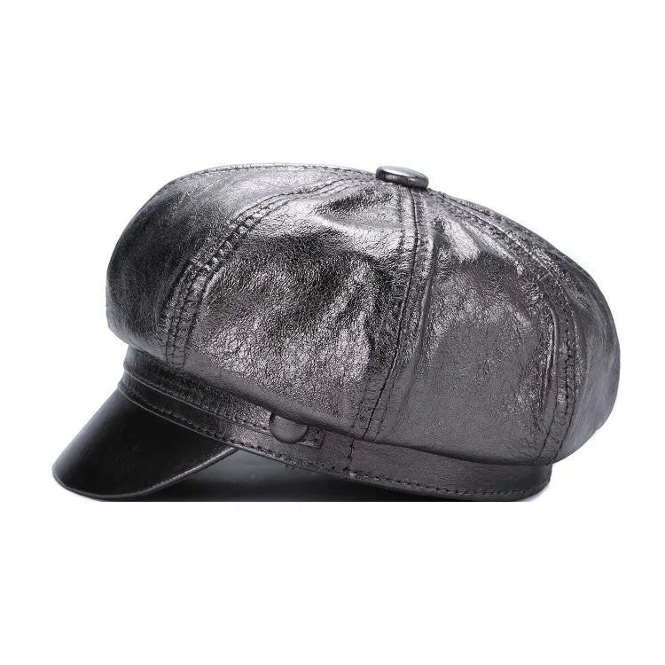 Albany Woman Genuine Leather Newsboy Cap