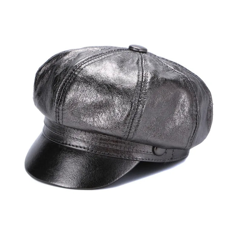Albany Woman Genuine Leather Newsboy Cap