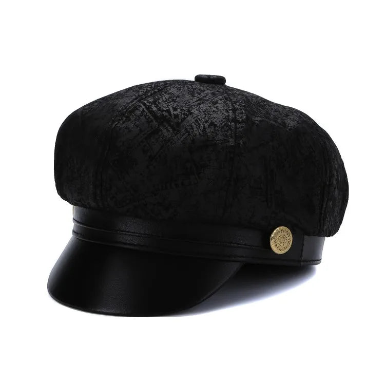 Albany Woman Genuine Leather Newsboy Cap