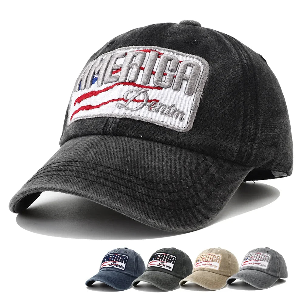 America Denim Washed Cotton Baseball Cap