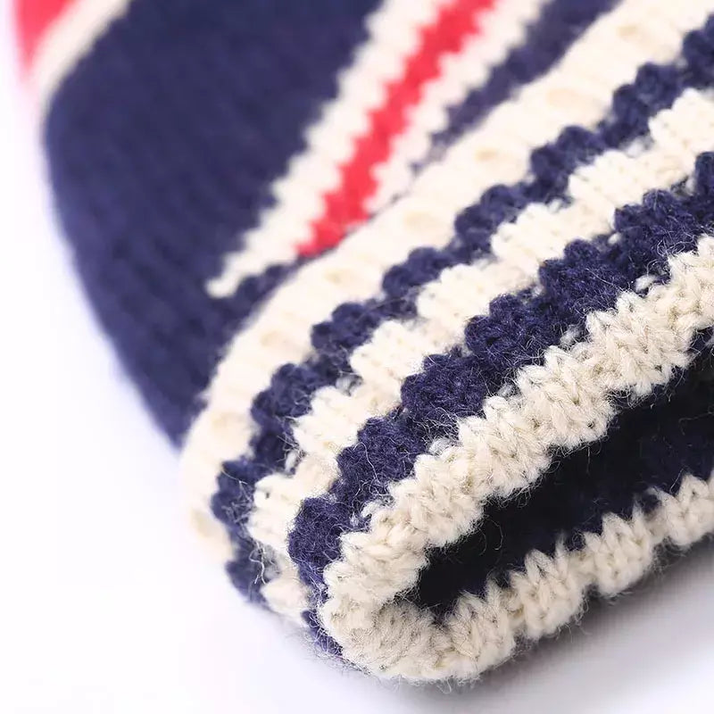 American Flag Pom Pom Beanie