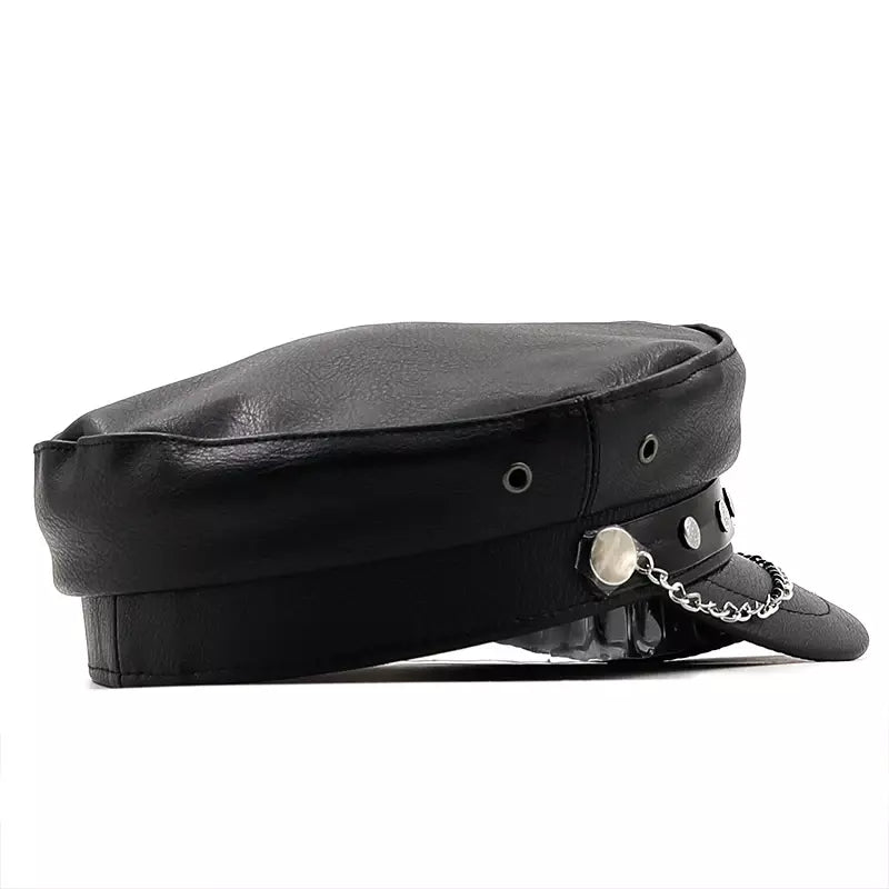 Anchor Black Leather Sailor Cap