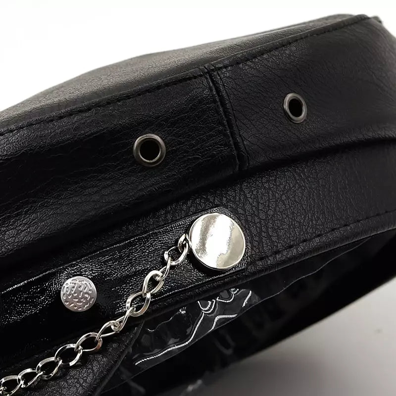 Anchor Black Leather Sailor Cap