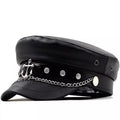Anchor Black Leather Sailor Cap