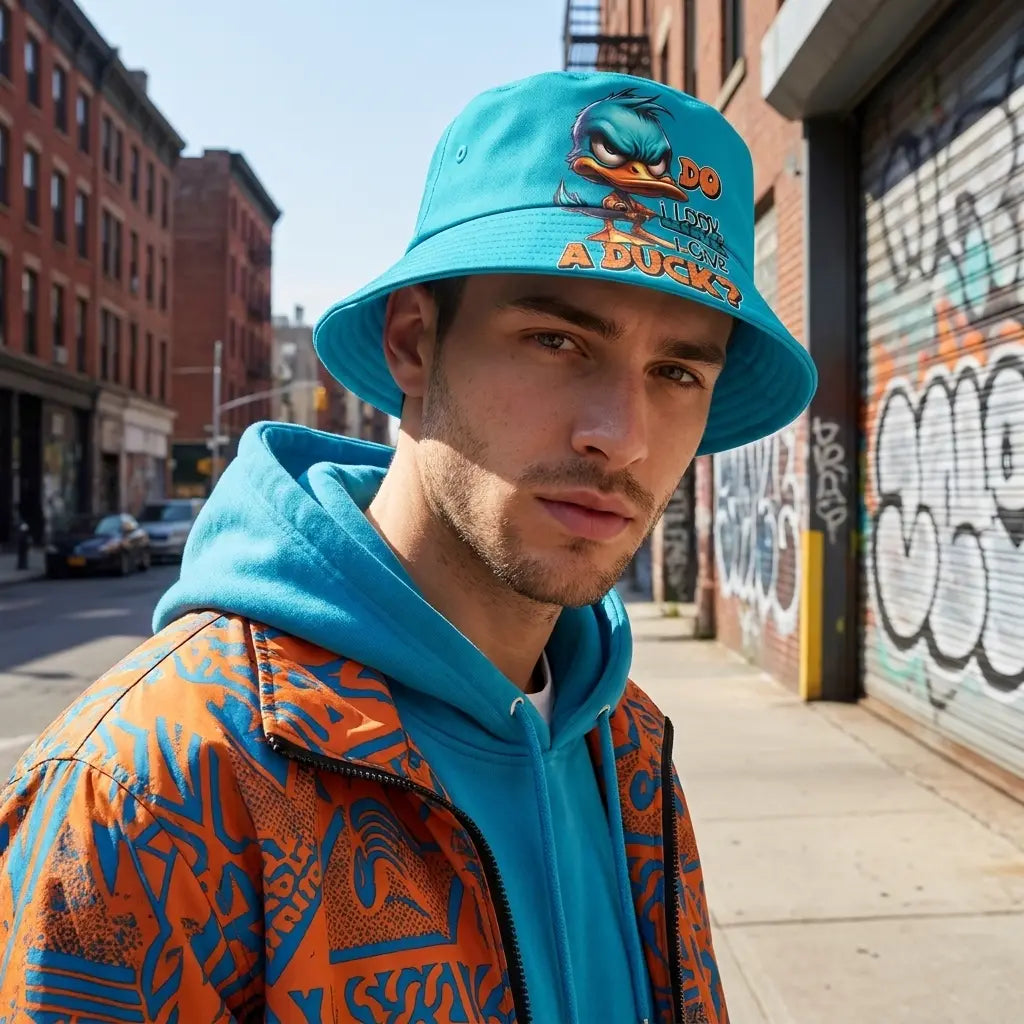 Angry Duck Sky Blue Reversible Bucket Hat