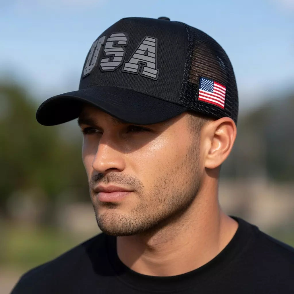 USA Flag Embroidered Trucker Cap