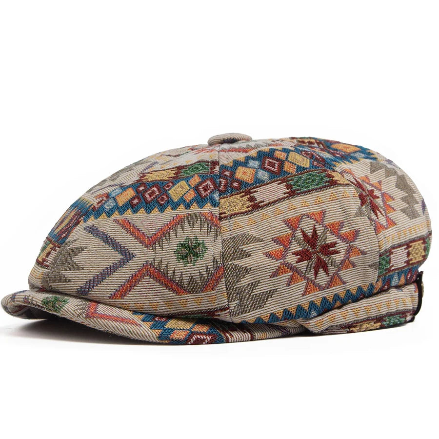 Aztec Bohemian Geometric Newsboy Cap