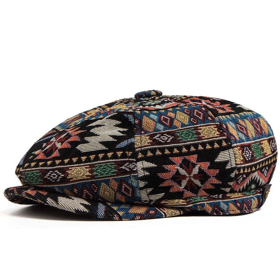 Aztec Bohemian Geometric Newsboy Cap