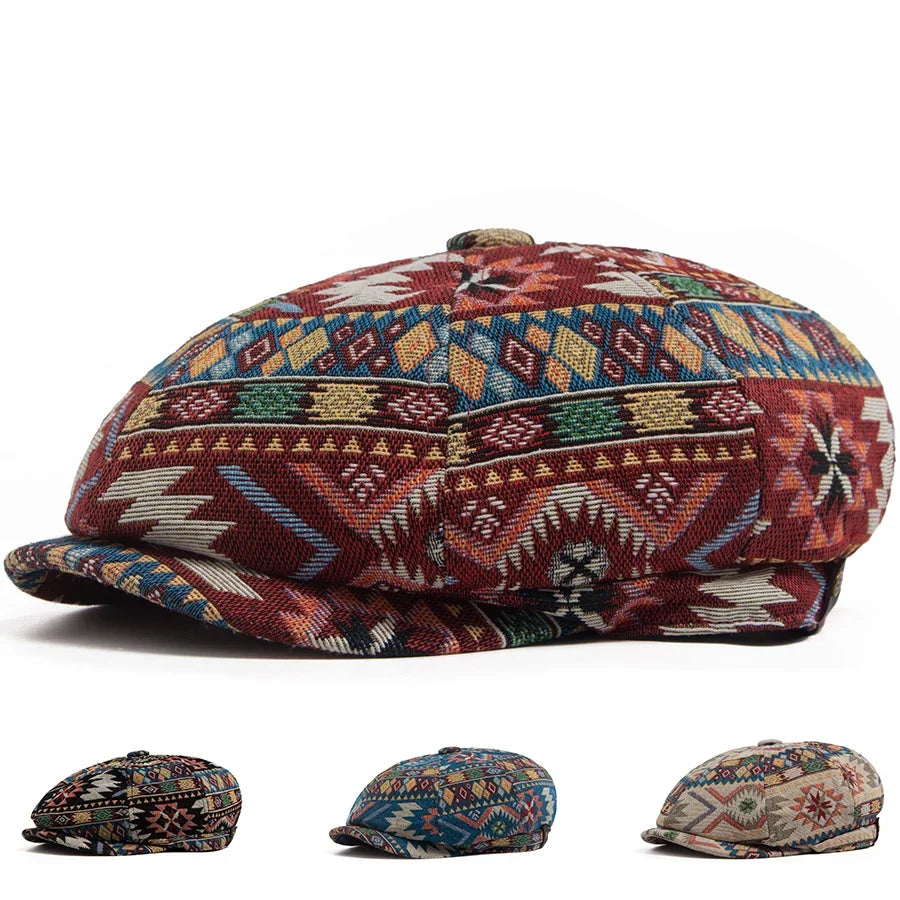 Aztec Bohemian Geometric Newsboy Cap