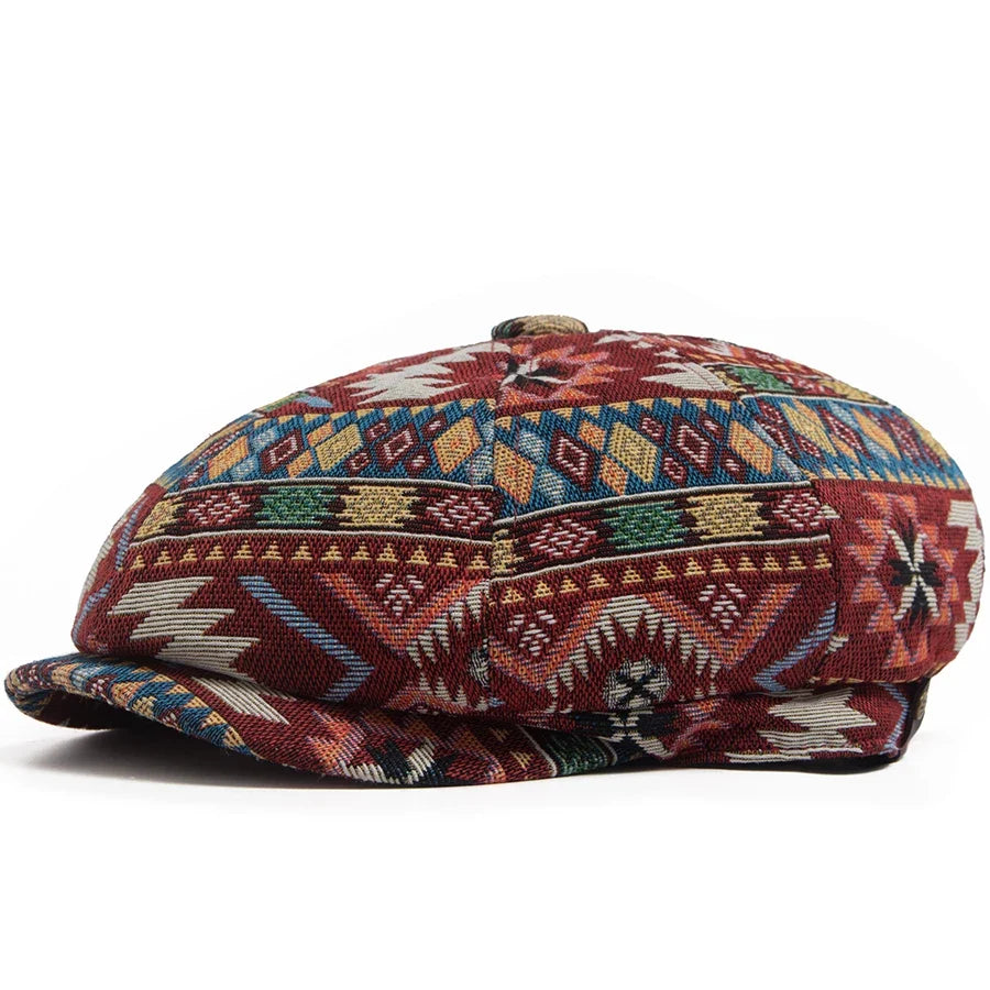 Aztec Bohemian Geometric Newsboy Cap