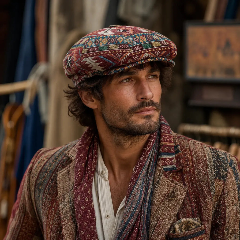 Aztec Bohemian Geometric Newsboy Cap