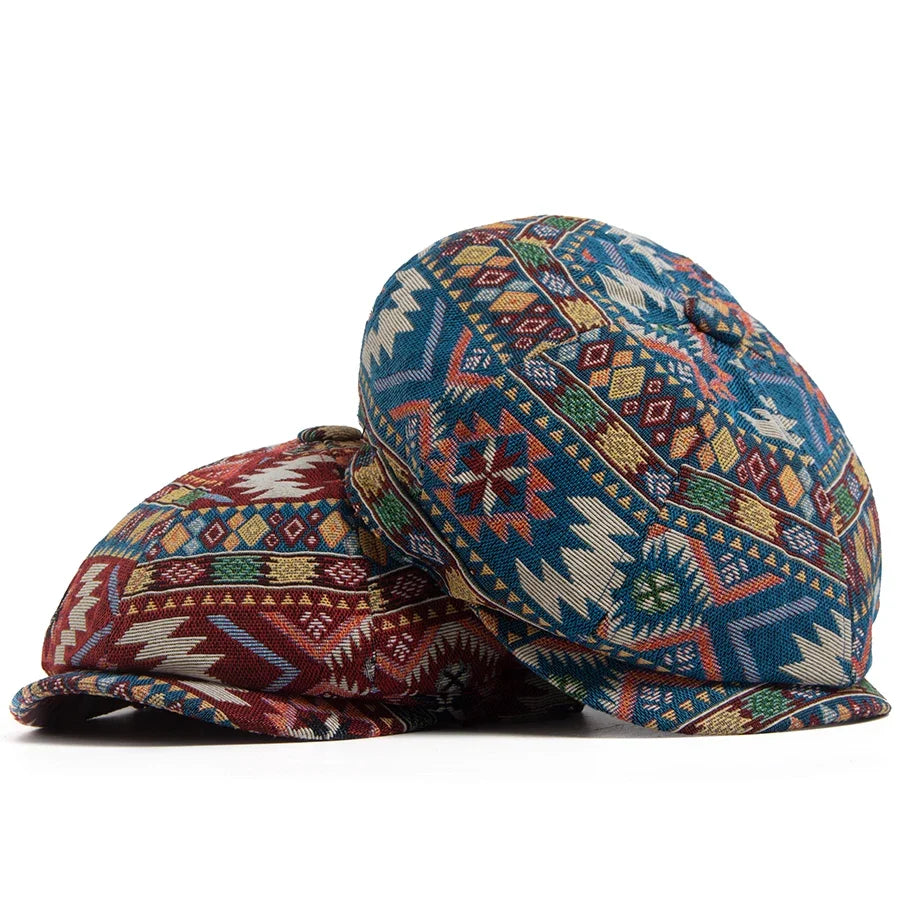 Aztec Bohemian Geometric Newsboy Cap