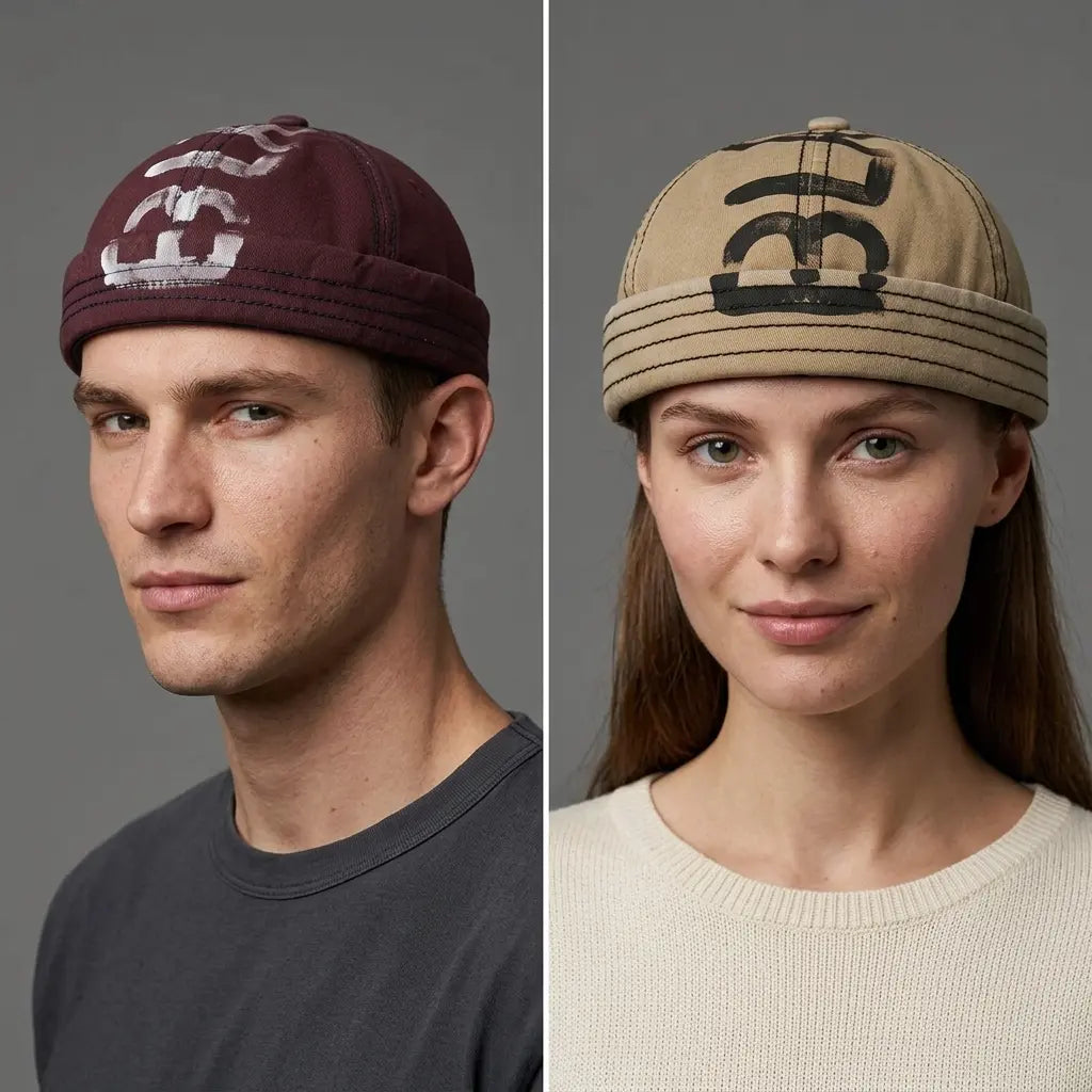 BLACK Graffiti Adjustable Cotton Brimless Docker Cap