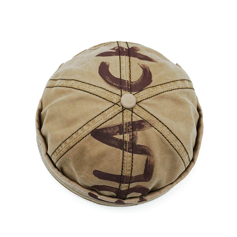 BLACK Graffiti Adjustable Cotton Brimless Docker Cap