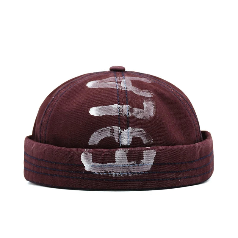 BLACK Graffiti Adjustable Cotton Brimless Docker Cap