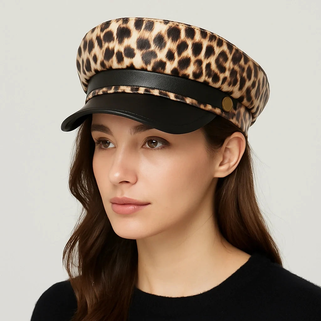 Balfour Leopard Leather Sailor Cap