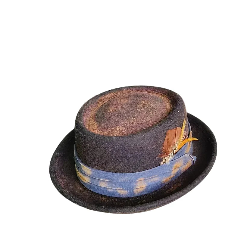 Basquiat Feathers Handmade Wool Porkpie Hat