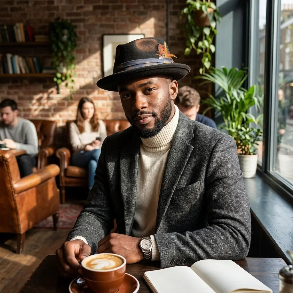 Basquiat Feathers Handmade Wool Porkpie Hat