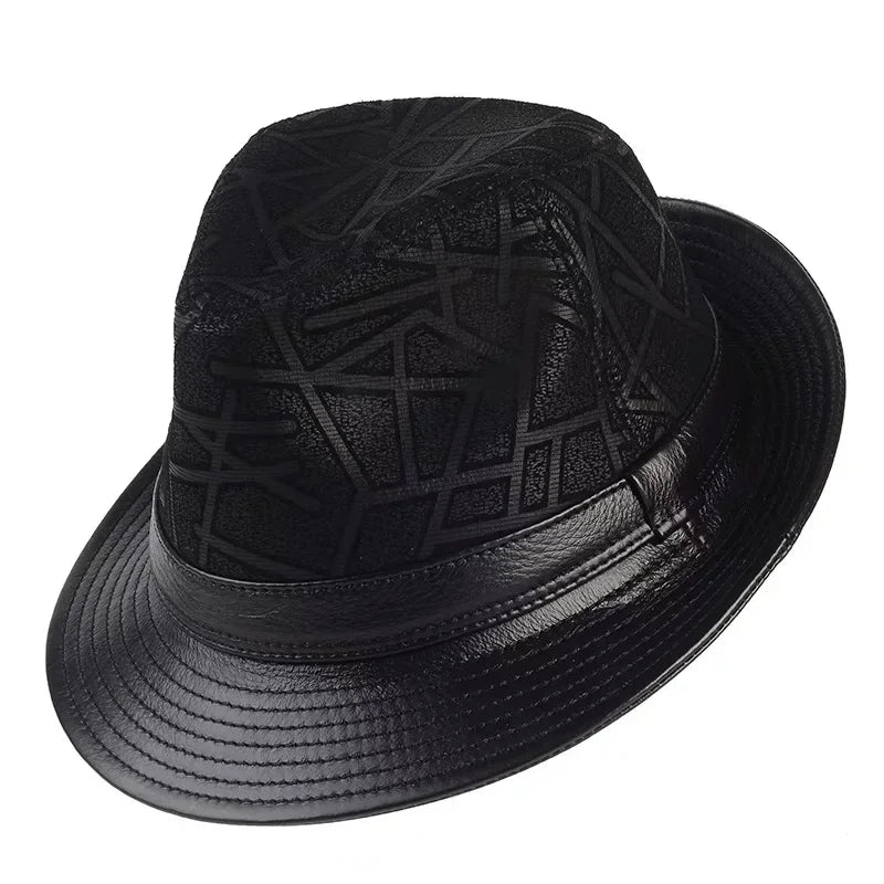 Bayeux Black Genuine Leather Trilby Hat