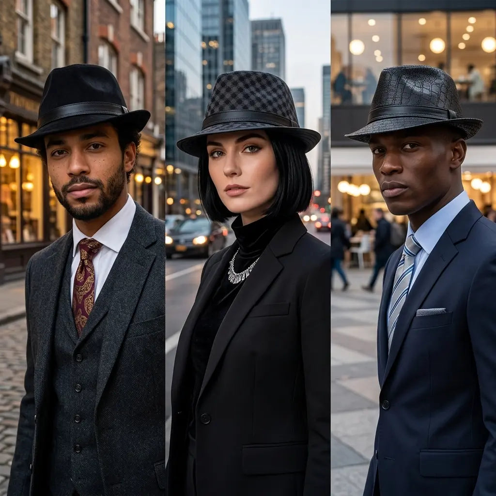 Bayeux Black Genuine Leather Trilby Hat