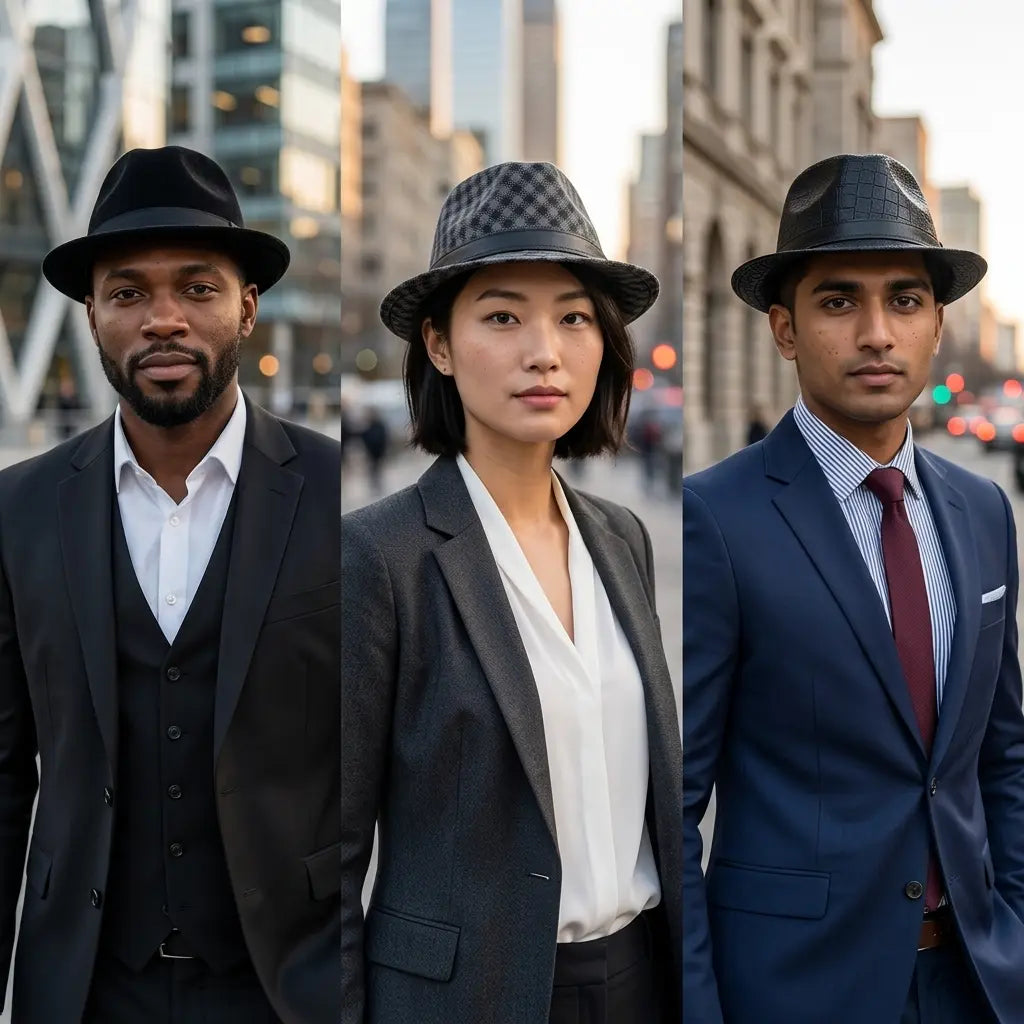 Bayeux Black Genuine Leather Trilby Hat