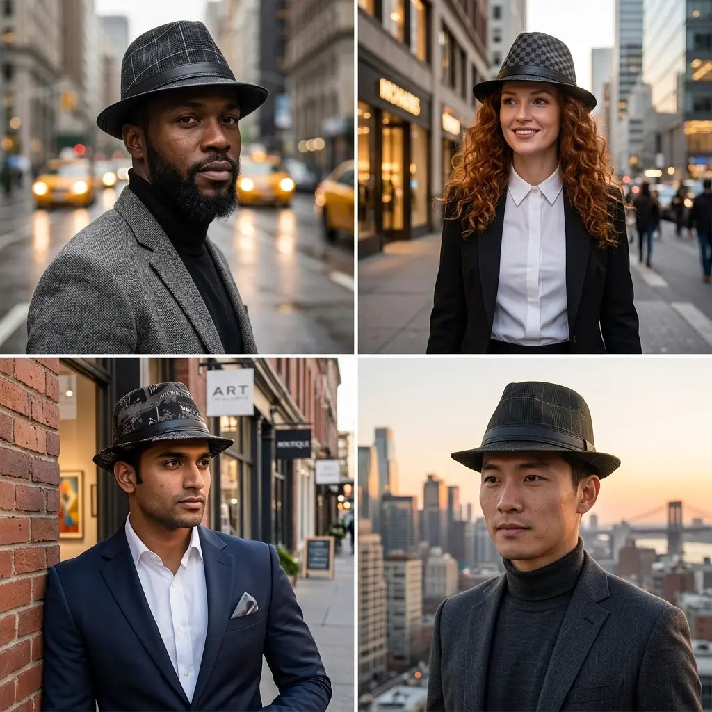 Bayeux Black Genuine Leather Trilby Hat