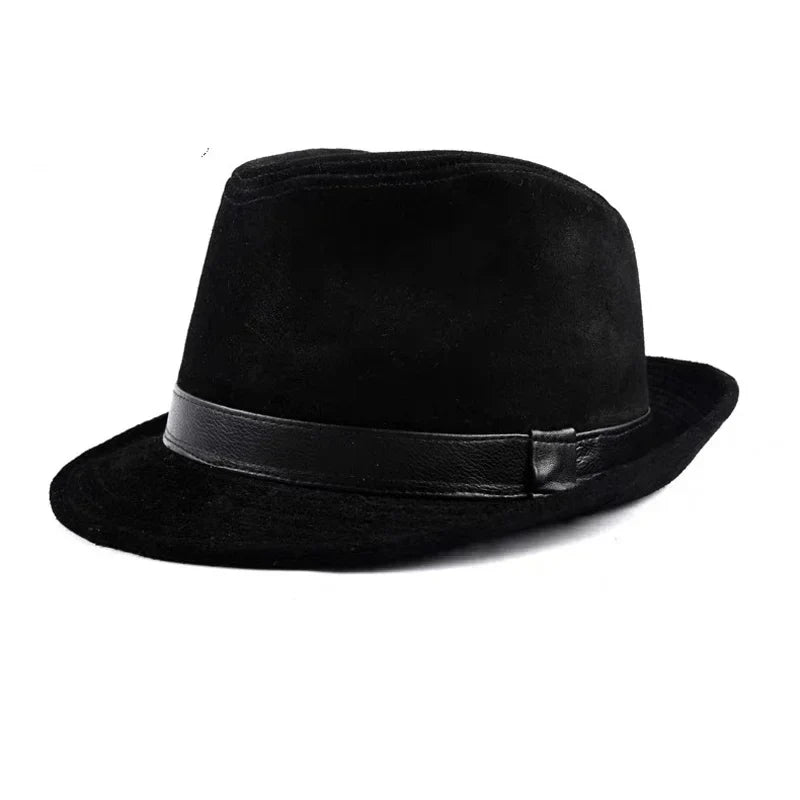 Bayeux Black Genuine Leather Trilby Hat