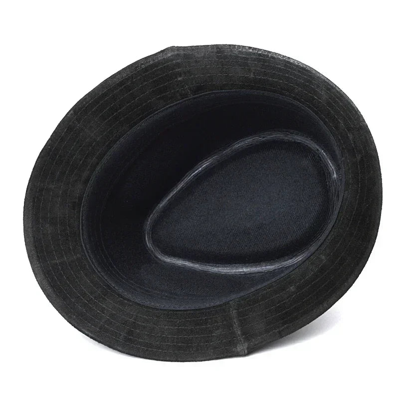 Bayeux Black Genuine Leather Trilby Hat