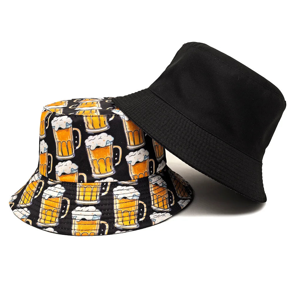 Beers Cartoon Black Reversible Bucket Hat