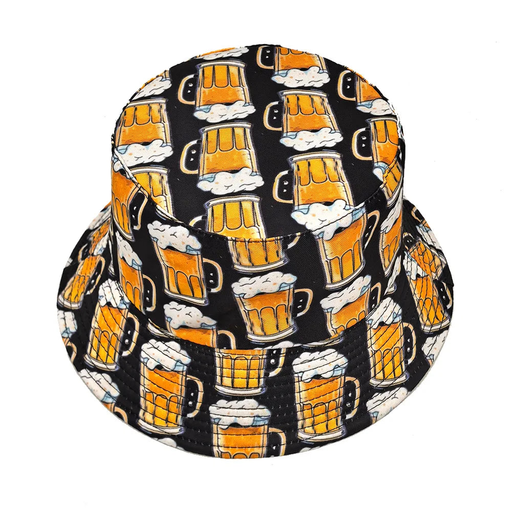 Beers Cartoon Black Reversible Bucket Hat