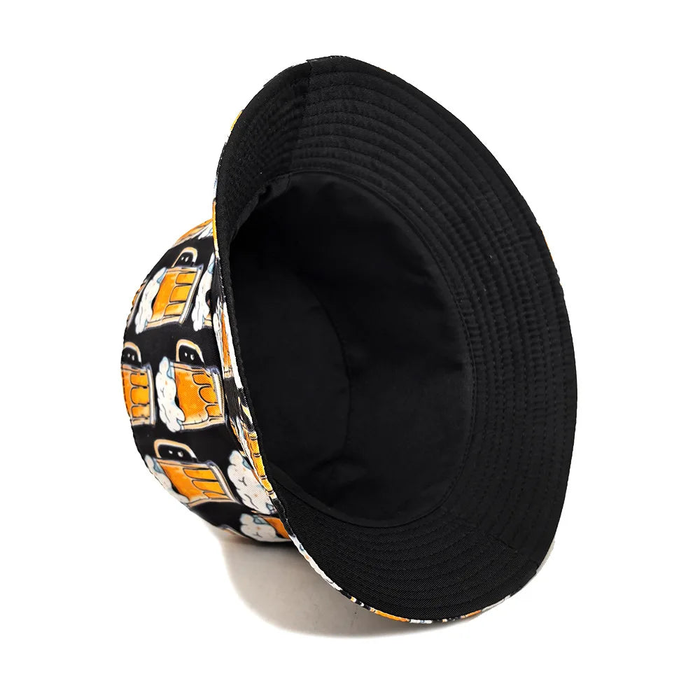 Beers Cartoon Black Reversible Bucket Hat