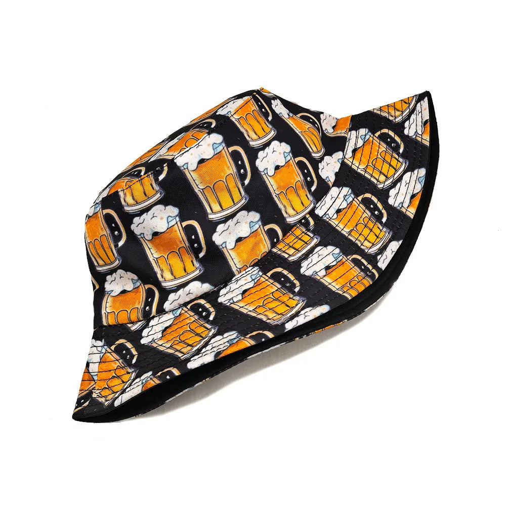 Beers Cartoon Black Reversible Bucket Hat