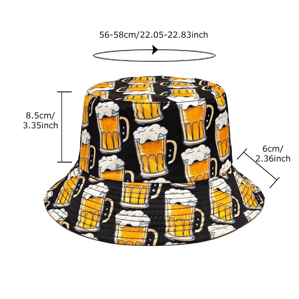 Beers Cartoon Black Reversible Bucket Hat