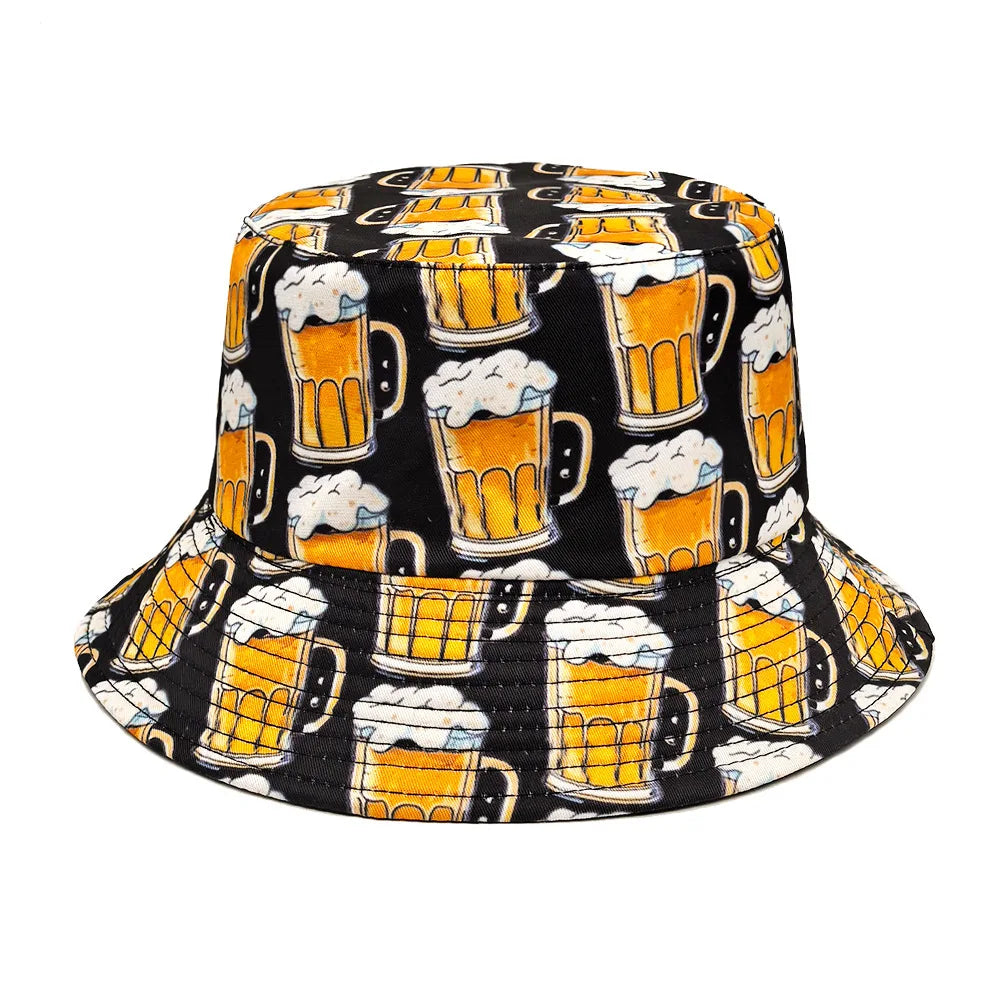 Beers Cartoon Black Reversible Bucket Hat