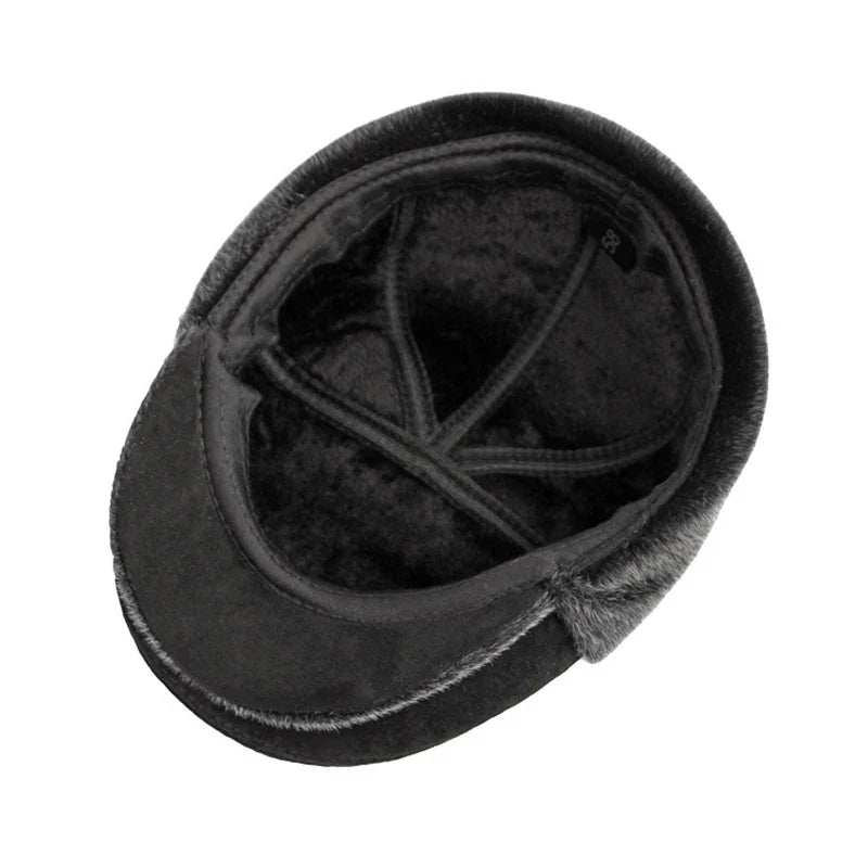 Belfast Winter Earflaps Black Fur Flat Cap
