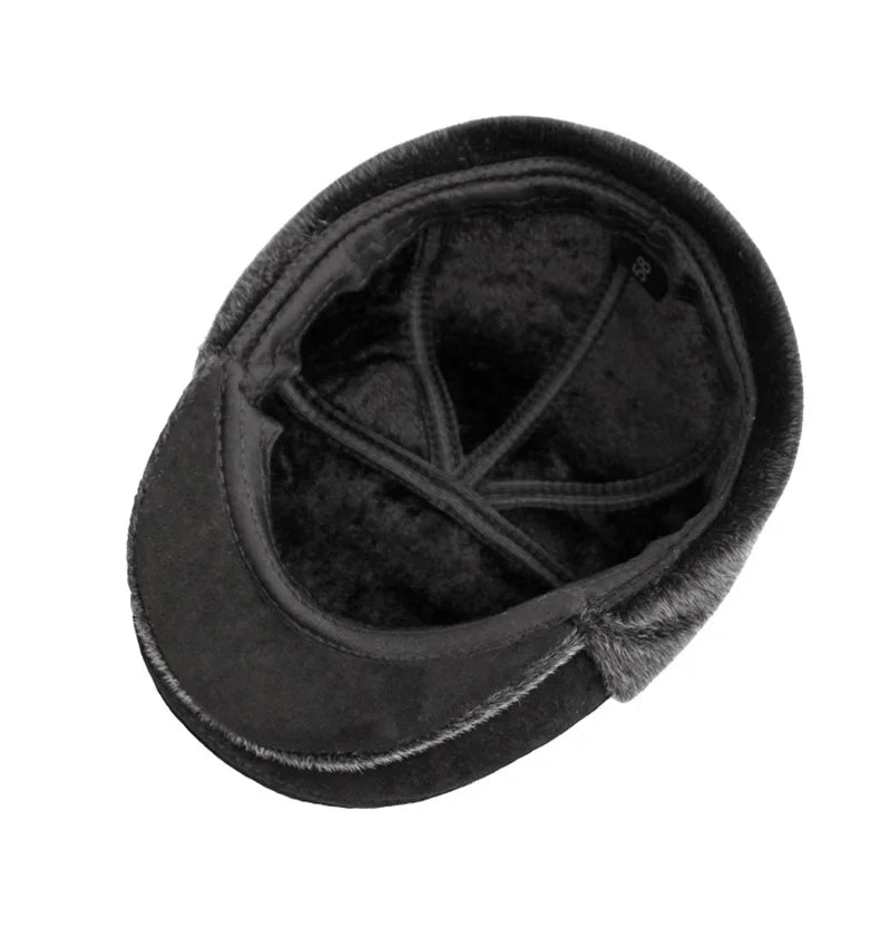 Belfast Winter Earflaps Black Fur Flat Cap