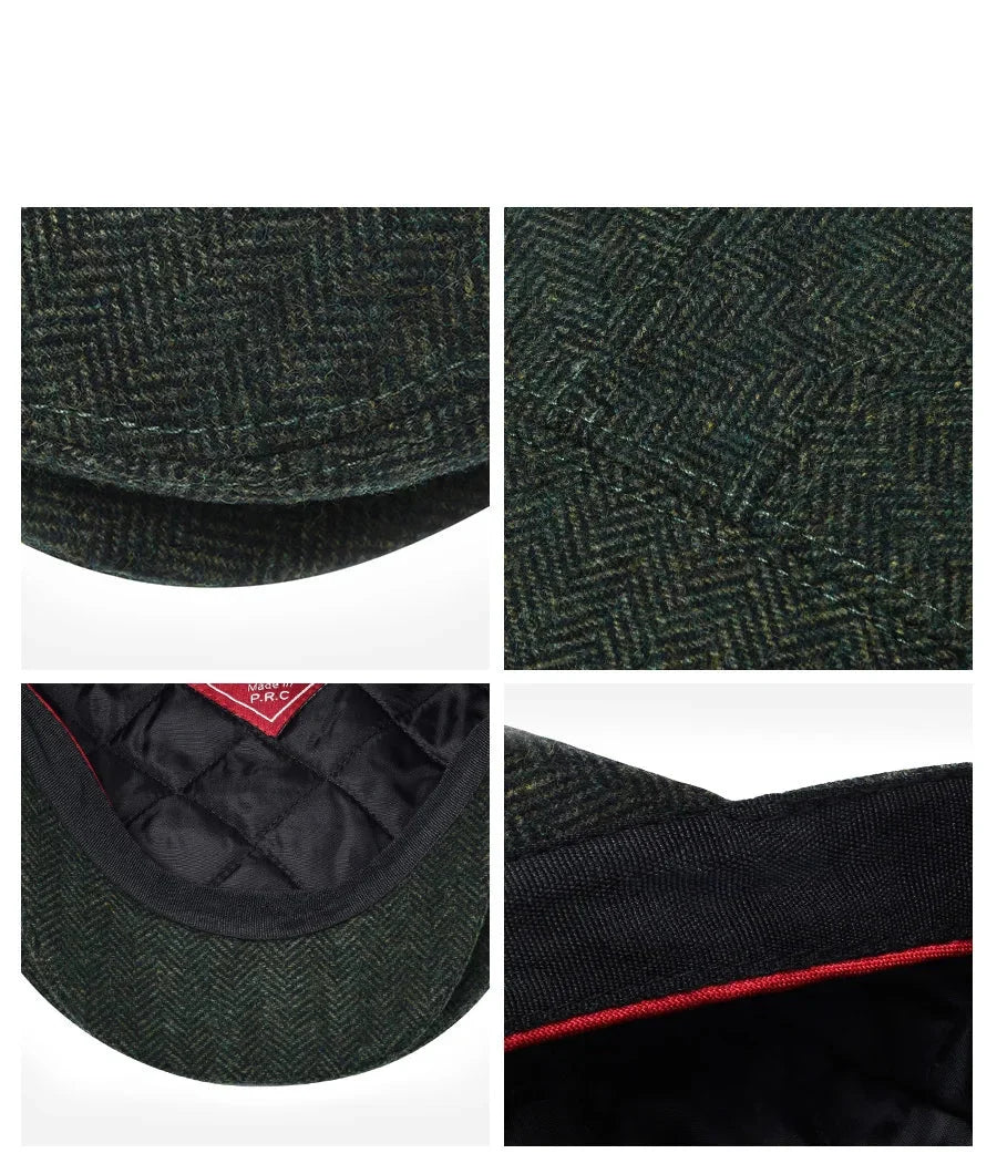 Bellamy Wool Herringbone Flat Cap