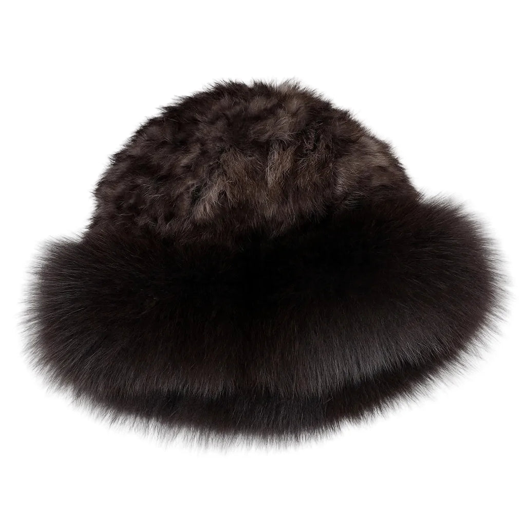 Bernadotte Woman Winter Natural Rabbit Fur Beanie Bucket Hat