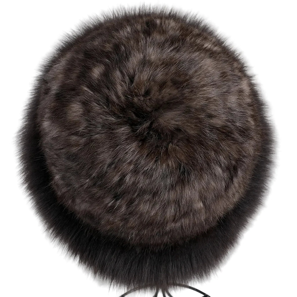 Bernadotte Woman Winter Natural Rabbit Fur Beanie Bucket Hat