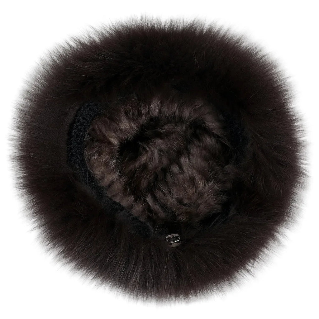 Bernadotte Woman Winter Natural Rabbit Fur Beanie Bucket Hat